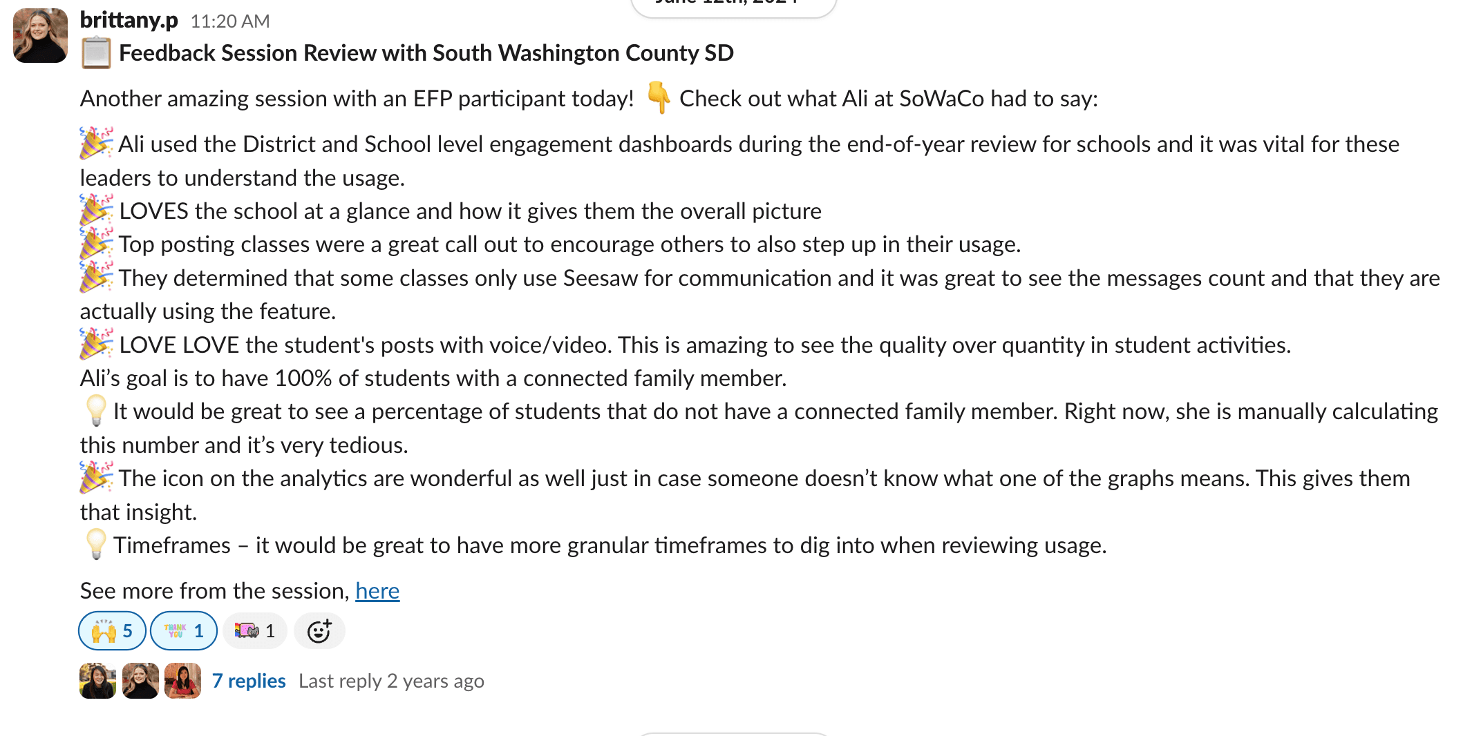 Administrator feedback praising the new dashboards