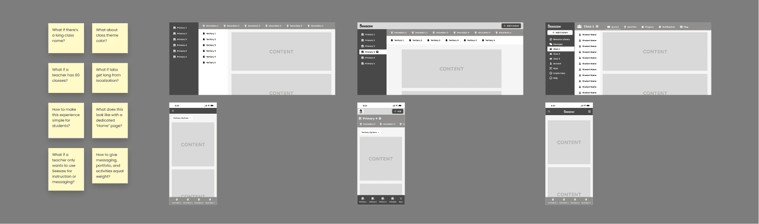 Wireframe explorations for the new navigation