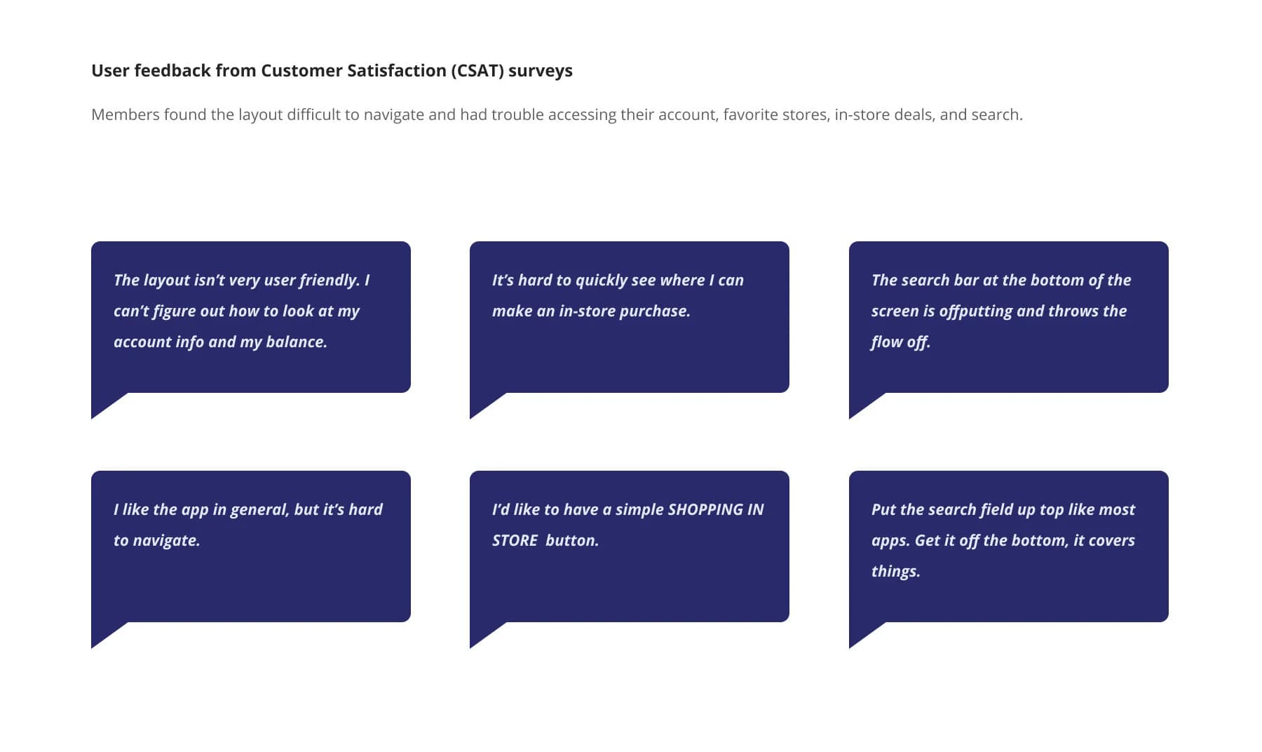 User feedback highlighting navigation frustrations